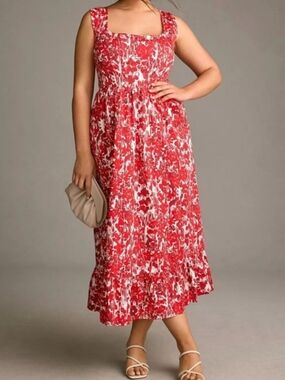 Anthropologie Aureta Summer Wedding Guest Dress Foral Smocked Midi 3X | NWOT